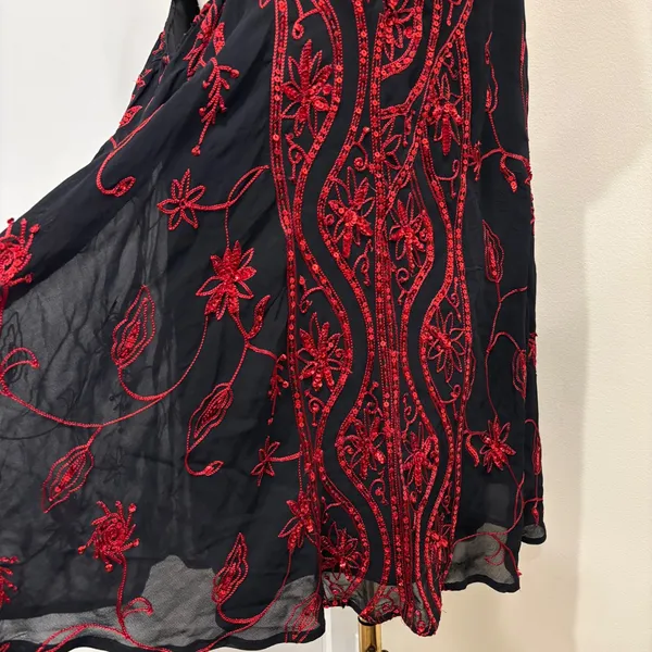 Free People My Beloved Georgette Mini Dress Black Red Sequin Embroidered Fairy 8 - Image 13