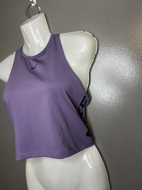 Nike Pro Tank Top Womens Medium Purple Dri-FIT High Neck Cropped Gym Athletic - Image 3