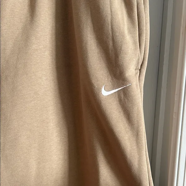 Nike Beige/Tan High Waisted Wide Leg Jogger Pants with White Swoosh - Image 4