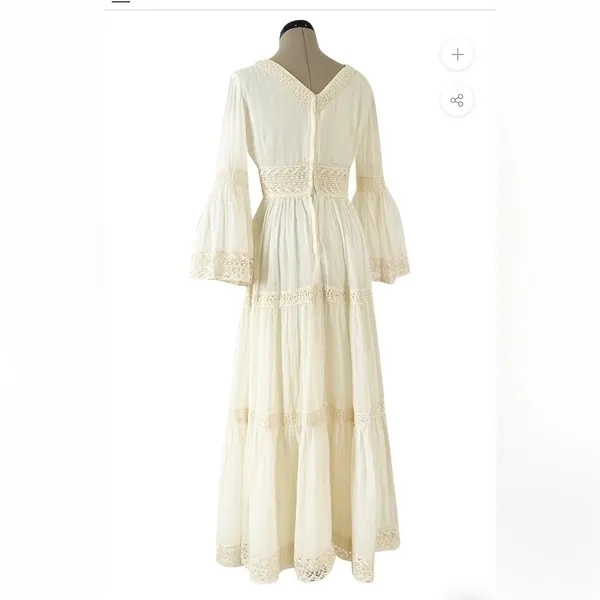 Victor Costa Mexican Wedding Dress Ivory Cotton Gauze & Lace Dress 1970 Size 0 - Image 8