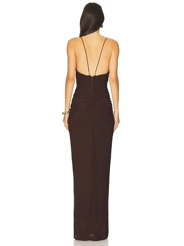 Ronny Kobo Anya V-Neck Column Jersey Maxi Dress in Chocolate Brown XSmall Womens - Image 2