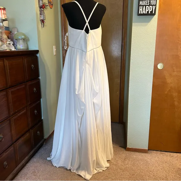 Emme Bridal white sleeveless wedding gown beaded rhinestones satin chiffon 16 - Image 3