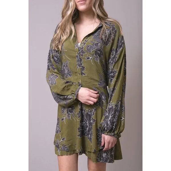 Free People Shake It Mini Dress Women S Olive Floral Boho Whimsigoth Romantic - Image 3