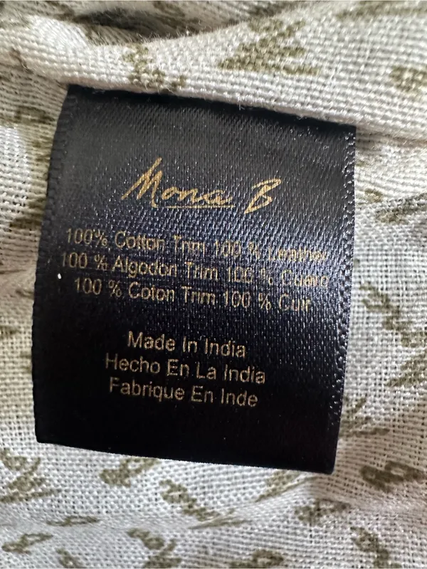 Mono B Black Canvas Tote with Brown Handles and Patterned Front Pockets - Image 4