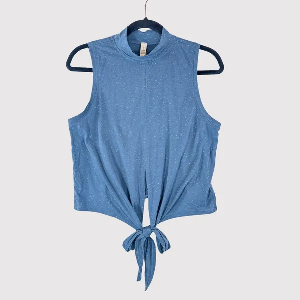 Lululemon Women Top Blue Time to Restore Mock Neck Tank Front Tie Stretch Size 8 - Image 2