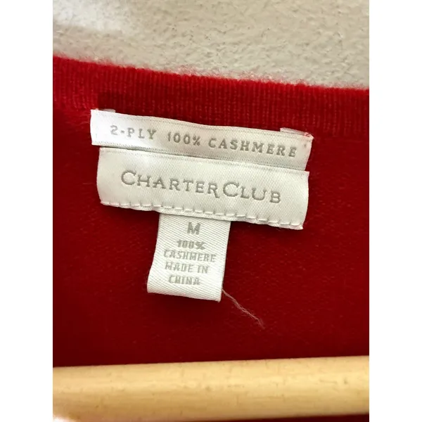Charter Club Women Red 100% Cashmere Cardigan Sweater Black Lace Print Medium - Image 3