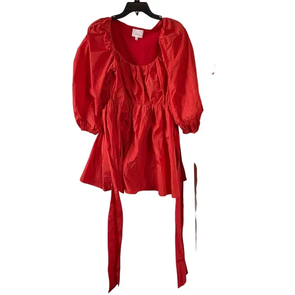 Cinq A Sept Red Bow Puff Sleeve Delilah Mini Dress Size 4 Small - Image 2