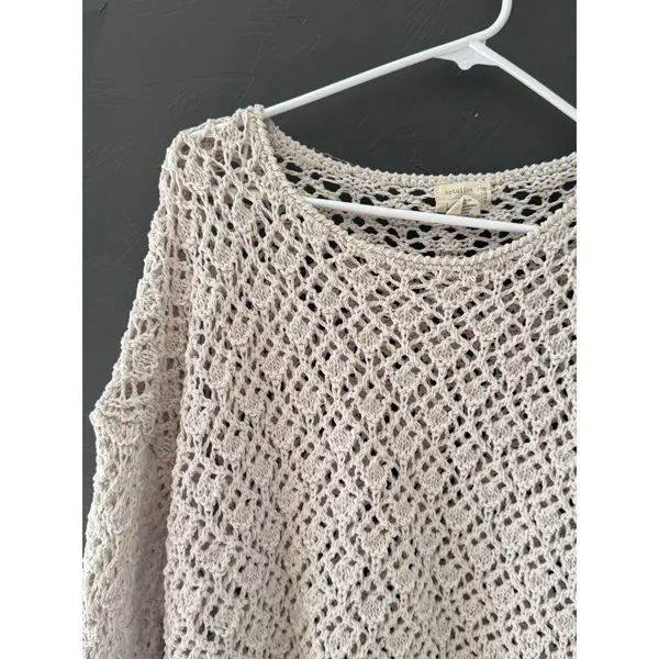 Artelier Nicole Miller Womens Cream Crochet Open Knit Sweater Small Beige Boho‎ - Image 2