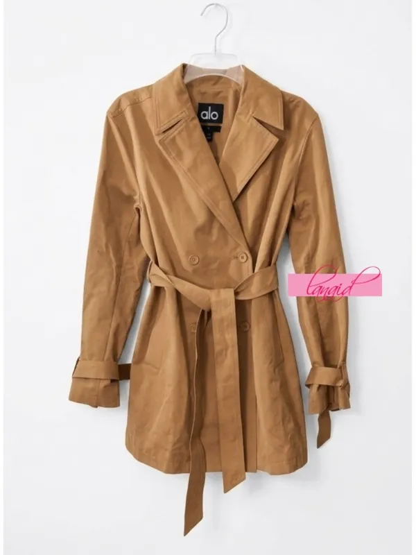 Alo Prime Trench Toasted Almond Tan Structured Belted Belt Long Coat Jacket S - Image 12