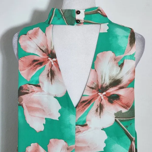 Peach Love California Green Floral Mini Dress Size Large Wedding Guest Dress - Image 6