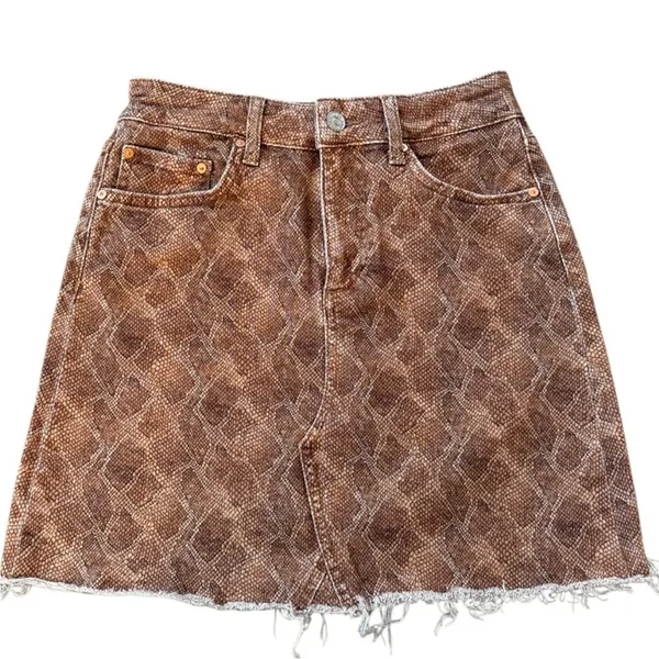 EUC PAIGE Aideen Raw Hem Denim Skirt Bronze Viper Print Size 25 Retail @ $128.00 - Image 3