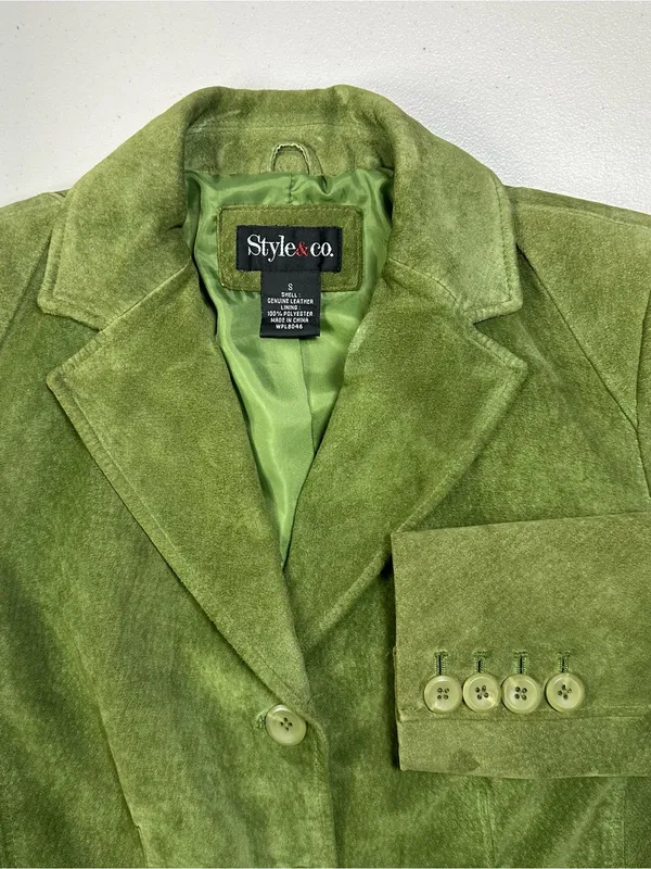 Style & Co. genuine leather blazer/jacket in a light olive green color - Image 4