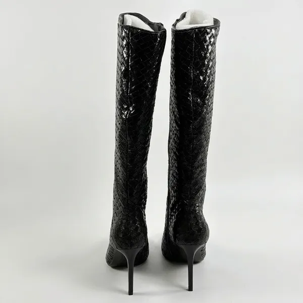 INC International Concepts Size-9.5M Black Woven High Stiletto Boots Pointed Toe - Image 7