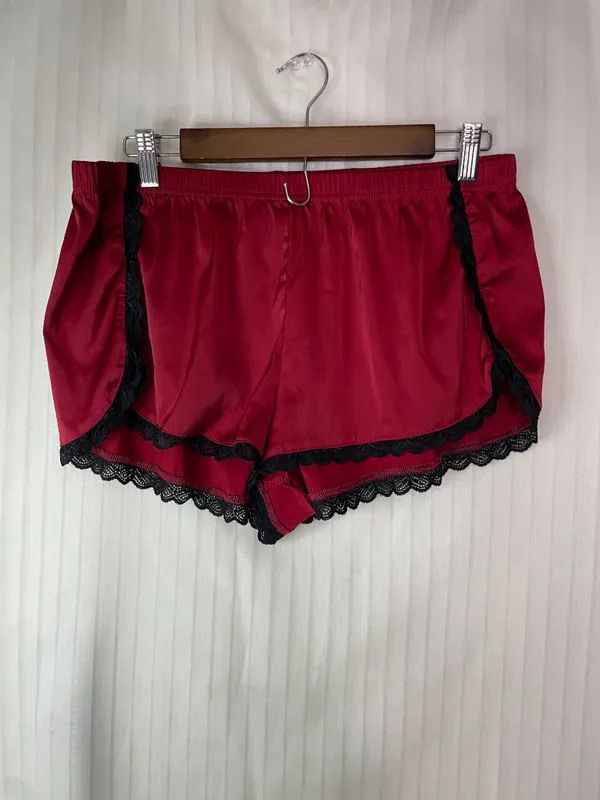 Ekouaer Women's Satin Pajama Sleep Shorts Red Black Lace Trim XL Lounge Sleepwea - Image 2