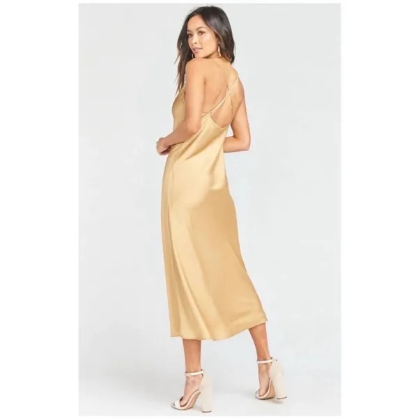 Show Me Your‎ Mumu Rome Midi Dress Women's Cowl Neck Satin Gold Size M $198 - Image 2