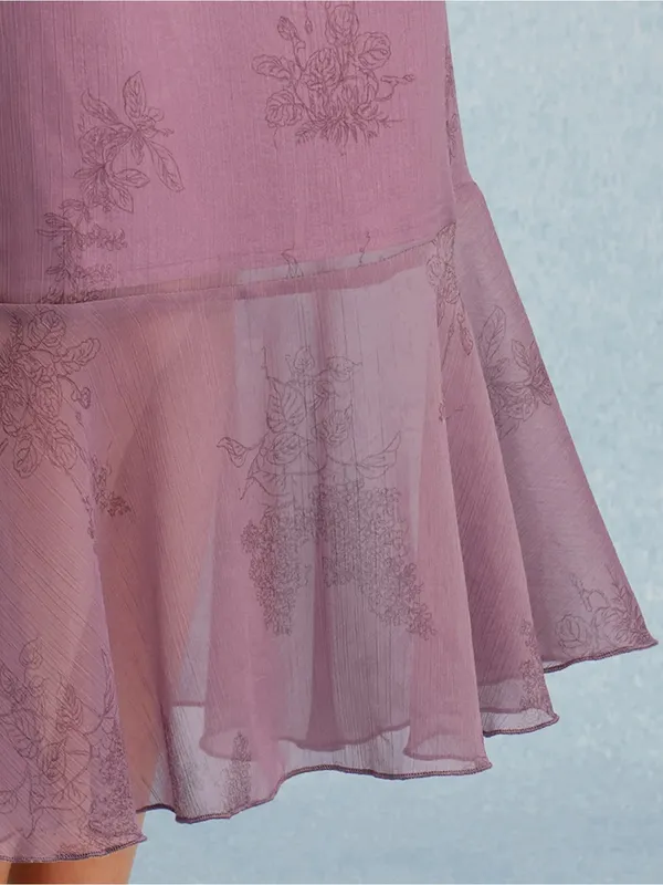Rihoas Purple Floral Mermaid Midi Skirt - Image 2
