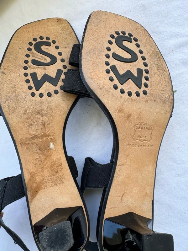 Vintage Stuart Weitzman Elastic Strap Sandal | Black Heels  - Image 6