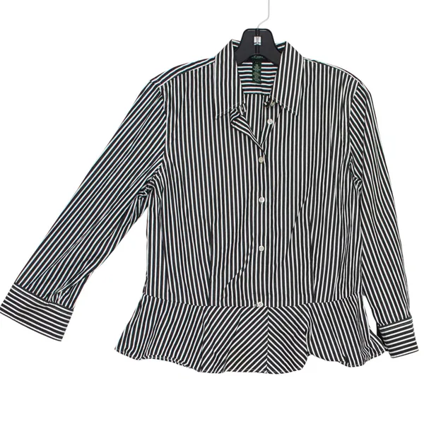 Lauren Ralph Lauren Top Preppy Business Casual Office Button Up Stripe Black 10 - Image 5