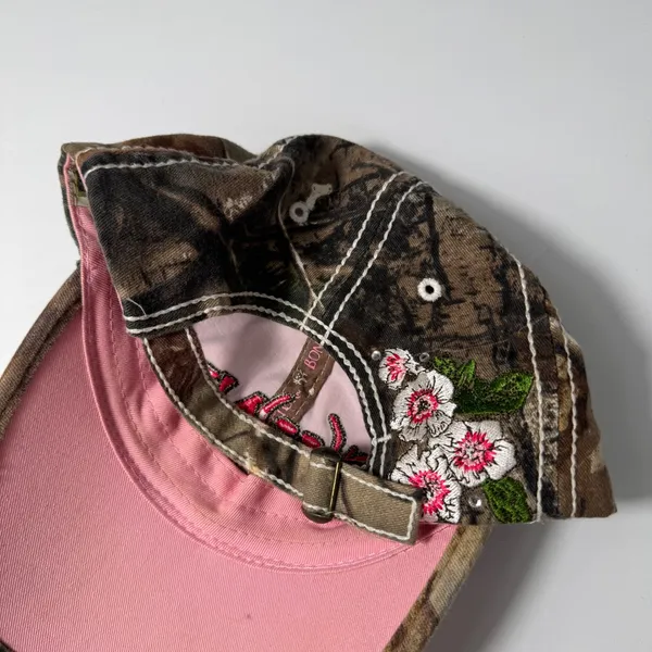 Vtg Y2K‎ Bone Collector Camo Pink Grunge Floral Hat Cap Adjustable - Image 4