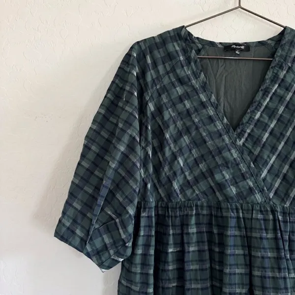MADEWELL Marianna Puff-Sleeve Mini Dress in Plaid NI640 Size S - Image 10