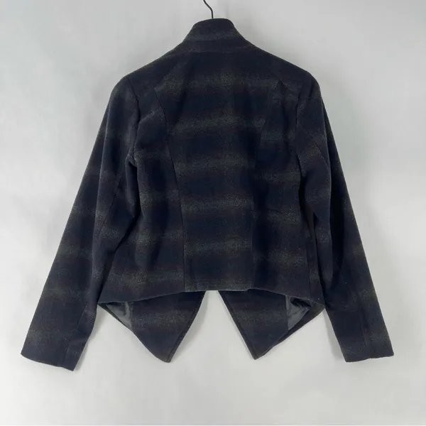 DEX Wool Blend Stylish‎ Striped Womens Crossover Asymmetric Hem Jacket Gray Size M - Image 8