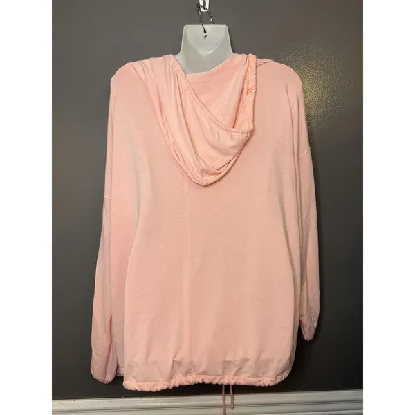 Aerie Shirt Womens XL Pink Terry Hooded V Neck Dolman Long Sleeve Tunic Top - Image 6
