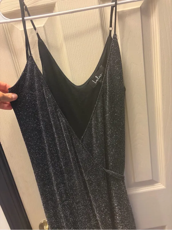 Lulus Women Celestial Black and Silver Wrap Maxi Dress Size Sm - Image 4