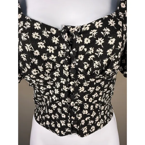 Free‎ People Floral Smocked Crop Top Cottagecore Coquette Boho XS - Image 3