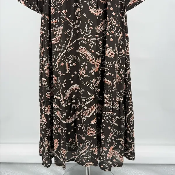 ba&sh Cherry Midi Shift Dress Babydoll V-Neckline Brown Floral Women’s US 6 - Image 5