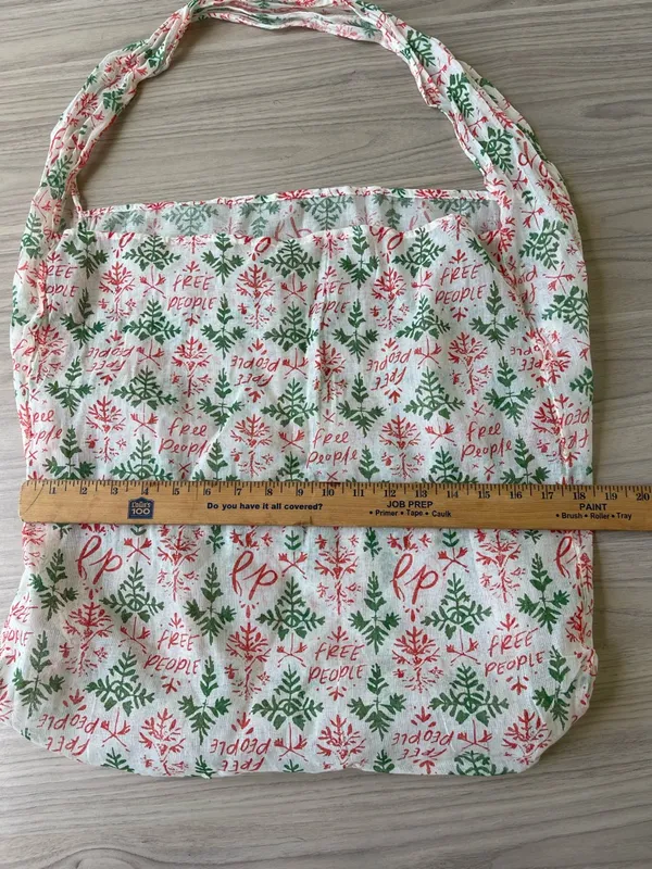 Free People Cream Cotton Tote with Green & Red Botanical Print - Image 3