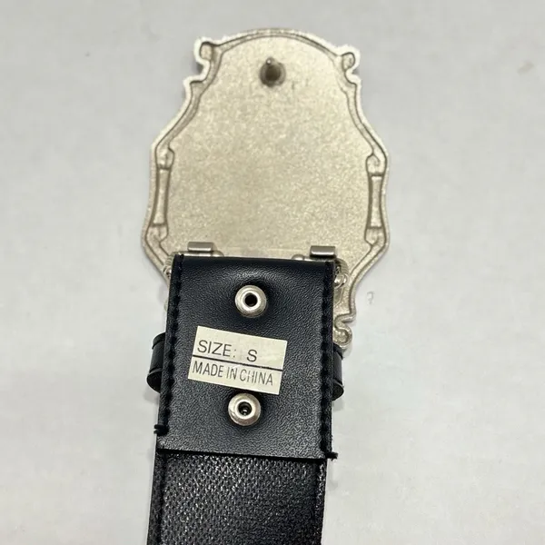 Vtg MUDD Rhinestone Spellout Belt Black Leather Red Enamel Big Statement Buckle - Image 4