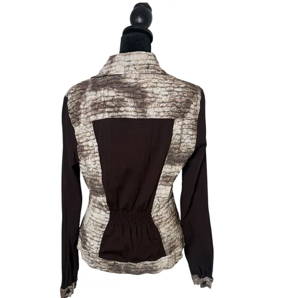 Alberto Makali Moto‎ Biker Jacket Size S Brown Brick Zip Crinkled Statement - Image 3