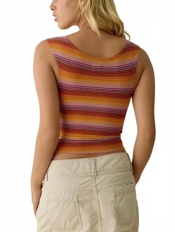 UO BDG Ribbed Square Neck Tank Top Urban Outfitters NWOT Red Multi Stripe XS - Image 2
