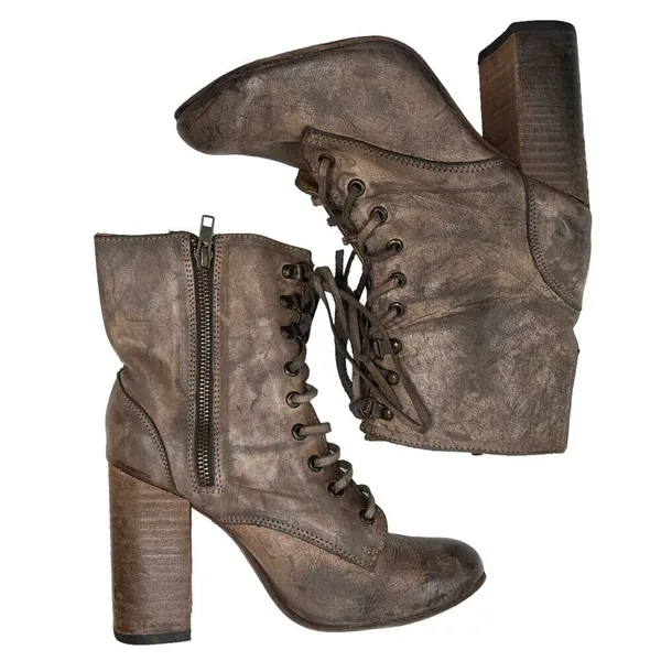Freebird by Steven Size 9 Holis Boots Leather Heeled Zip Lace Up Brown‎ Women's - Image 2