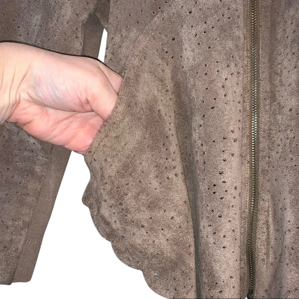BCBGMAXAZRIA Mocha Faux Suede Zip Jacket‎ XS Asymmetrical Boho - Image 3