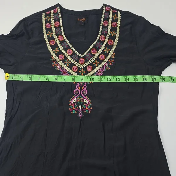 -1667 Embroidered Tunic Top Black 3/4 Sleeve fits‎ Women's Size XS - Image 6