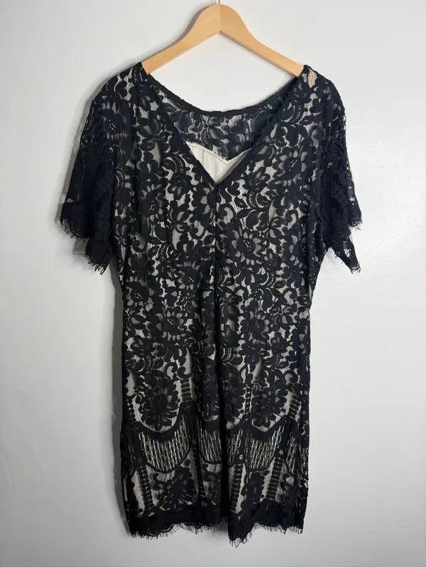 MSLG Elegant Floral‎ Lace Cocktail Dress Wedding Guest V-Back Black 2XL - Image 5