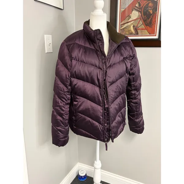 Eddie Bauer Goose Down Puffer Jacket XL Purple Quilted Full Zip Satin Finish - Image 2