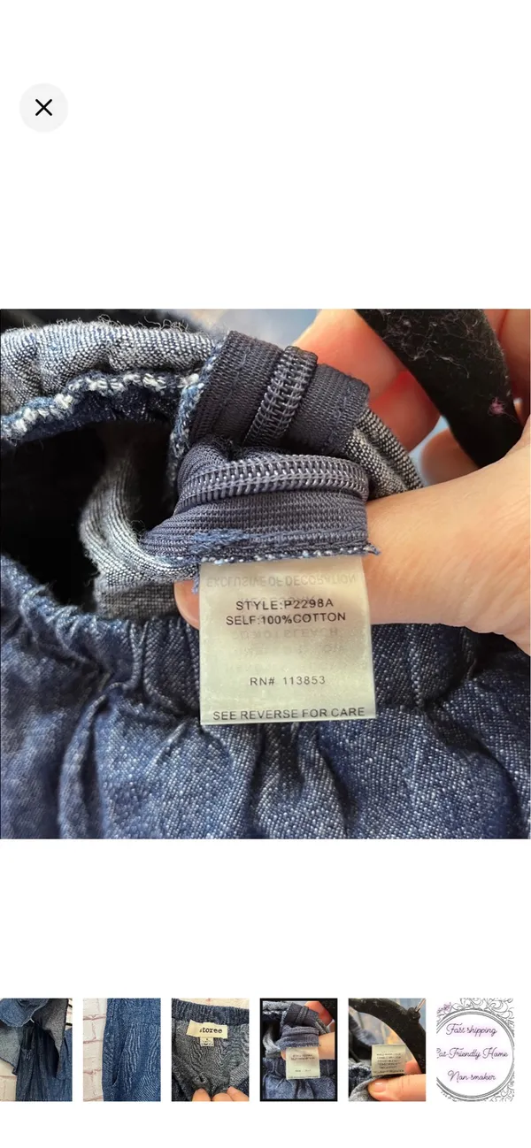 Storee Dark Chambray Off Shoulder Shorts Romper 100% Cotton Navy Small. Like new. Stretchy band around upper arms. Zipper on side. No stretch in body but stretchy waist. Pockets. 14” bust 21” rise 3” inseam - Image 8
