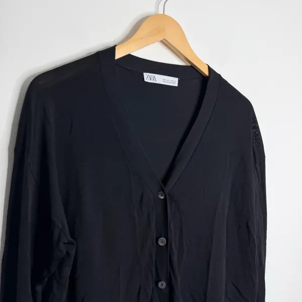 Zara Black V-Neck Cardigan Button Front Small Minimalist Workwear Casual Office - Image 5
