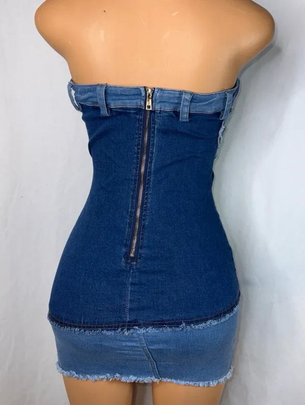 Denim patchwork mini dress Blue - Image 3