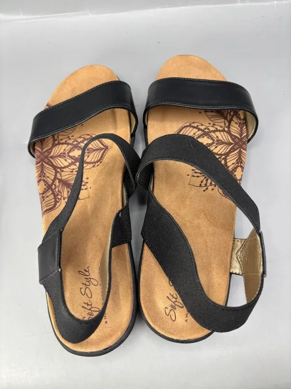 Soft Style Prema Flat Sandals Womens 9.5 Black Leather Open Toe HSS1311-001 - Image 6