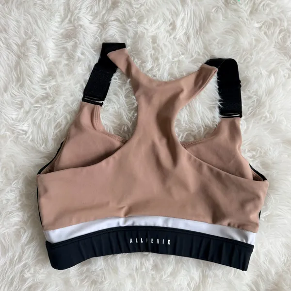 All Fenix Ivy Beige Taupe Multi Color Block High Impact Sports Bra Size S - Image 3