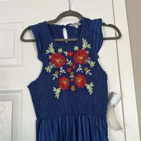 Tanya Taylor And Sage Blue Floral Embroidered Ruffle Sleeveless Maxi Dress Summer - Image 3
