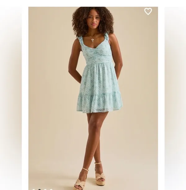 Altar’d State Blue Floral Ruched Mini Dress | Size M - Image 3