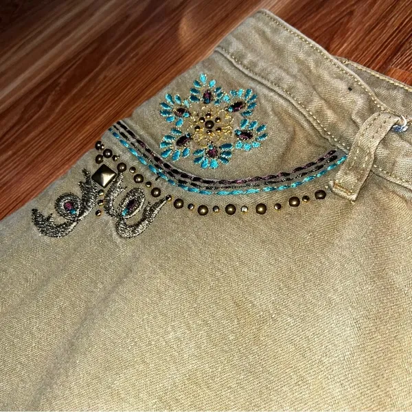 Embroidered olive straight leg jeans Tan Size 30 - Image 4