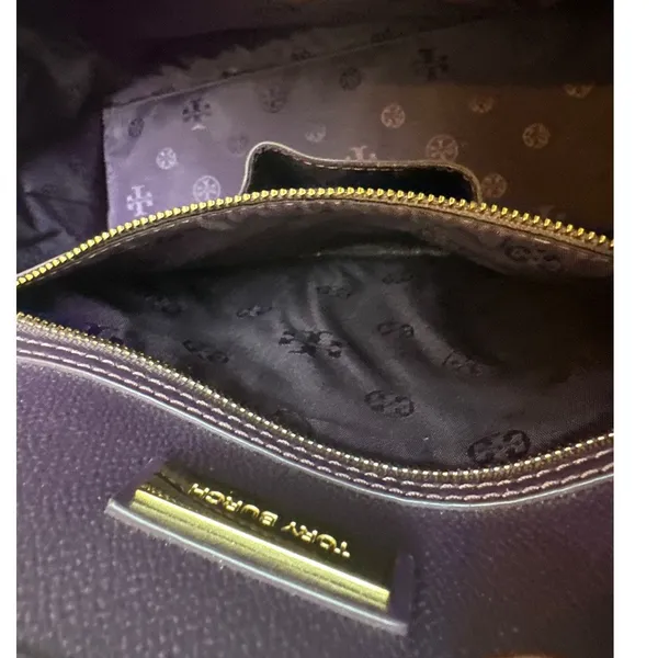 Tory‎ Burch Purple Pebbled Leather Tote Bag Large Double T Logo Work Office - Image 11
