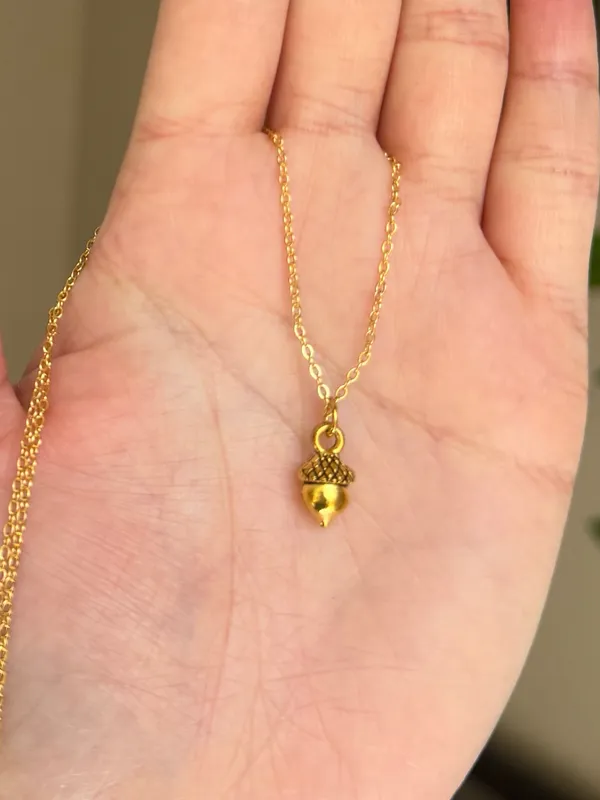 Handmade antique gold tone acorn cute fairy vintage style necklace🍂🐿🍃 - Image 3