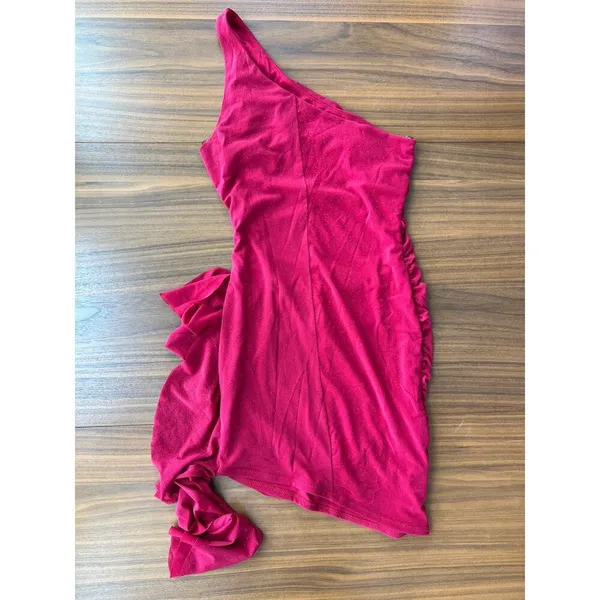 Privy Red One Shoulder Dress M Y2K Romantic Shimmer Homecoming Sorority Rush‎ - Image 7