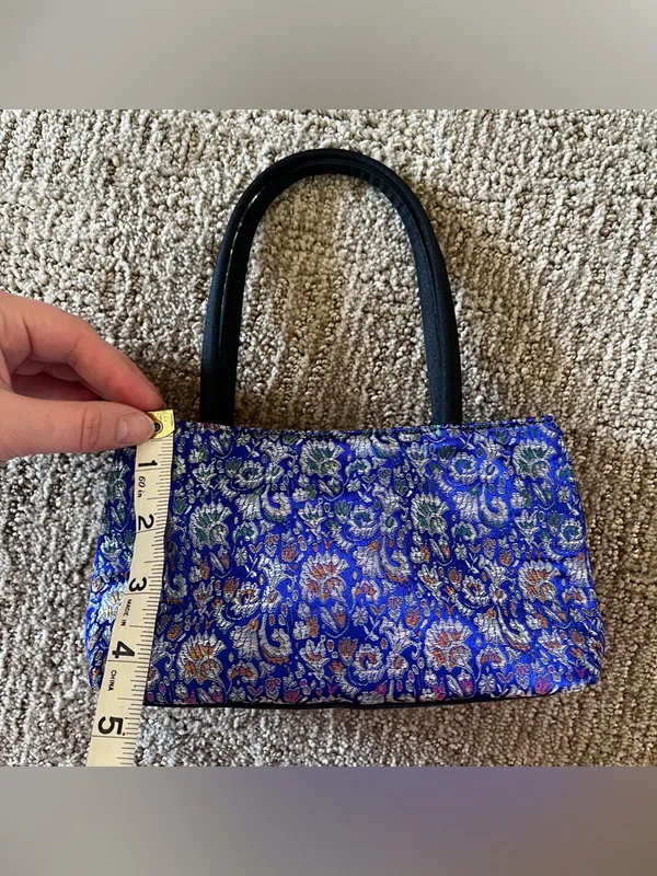 Vintage Y2K Blue Brocade mini Bag with Floral Jacquard - Image 4